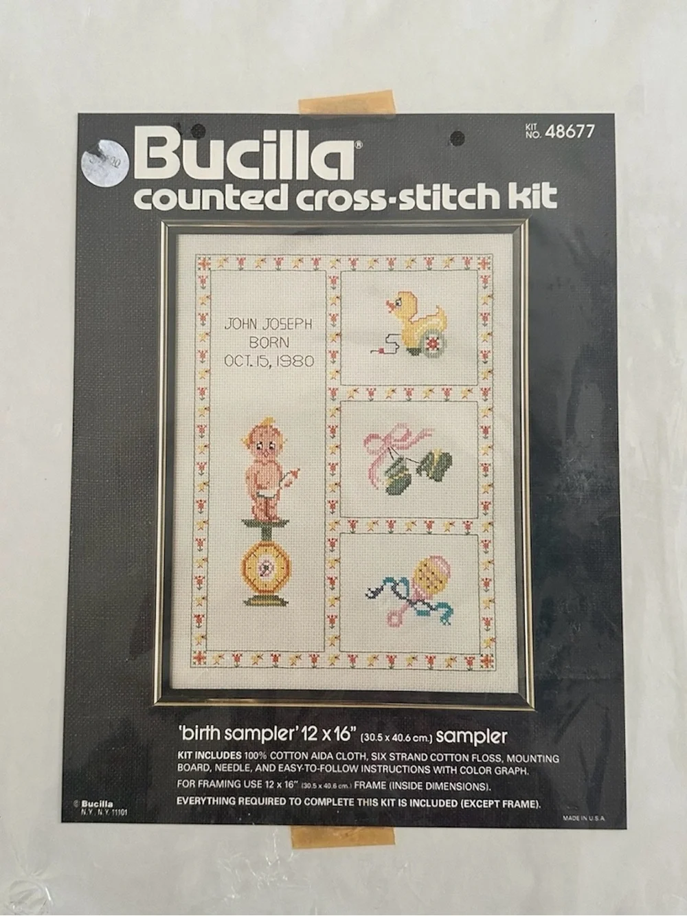 Bucilla Counted Cross-Stitch Birth Sampler - Pastel Baby Motifs 48677